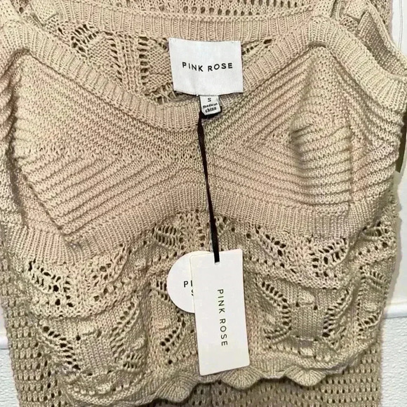 NWT! Pink Rose Crochet Knit Two Piece Set / Size S / Beige - Picture 4 of 16